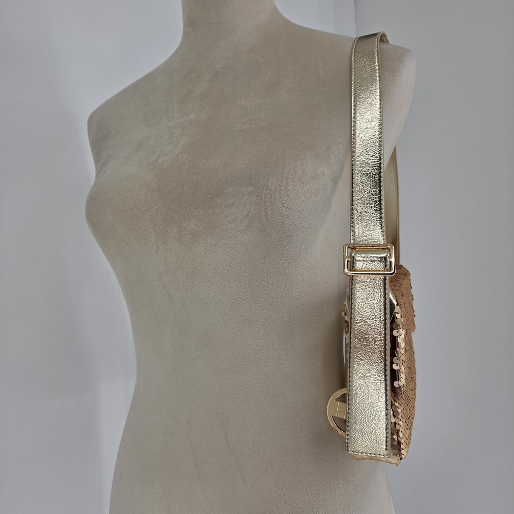Womens Reversible Sequin Shoulder Bag Y2K 90s 80s Party Disco Statement Gold NWT - Picture 3 of 11